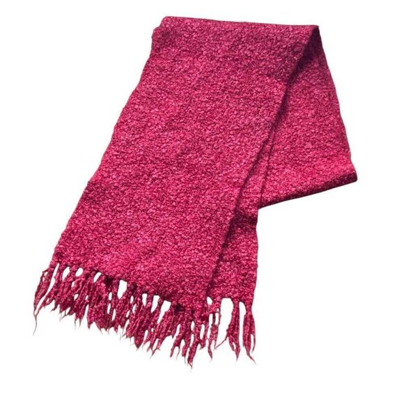 VTG DONEGAL DESIGN IRELAND Mohair Silk Wool Fringe Scarf VINTAGE Nubby Knit Pink - Picture 2 of 11